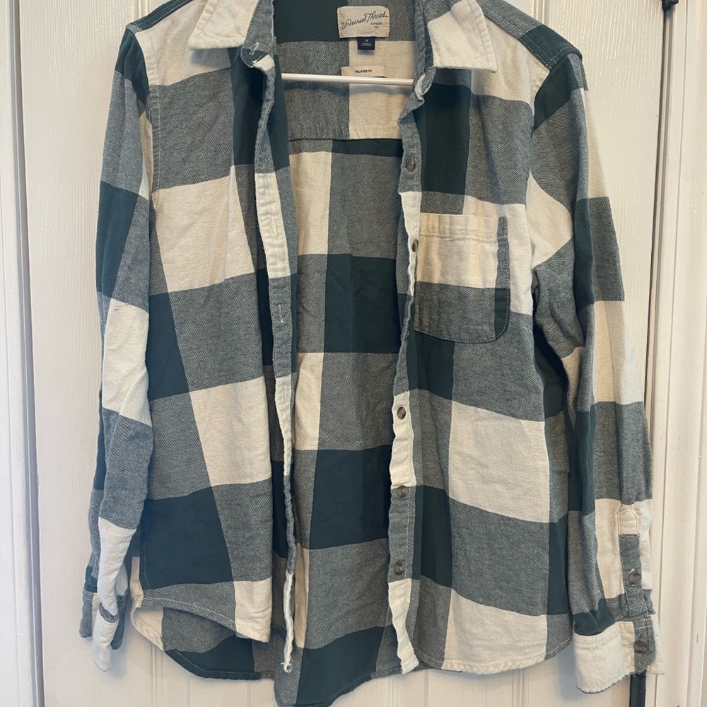 Women’s Universal Thread Green and White Casual Button Down Shirt